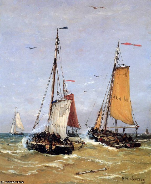 WikiOO.org - Güzel Sanatlar Ansiklopedisi - Resim, Resimler Hendrik Willem Mesdag - leaving of the fleet sun