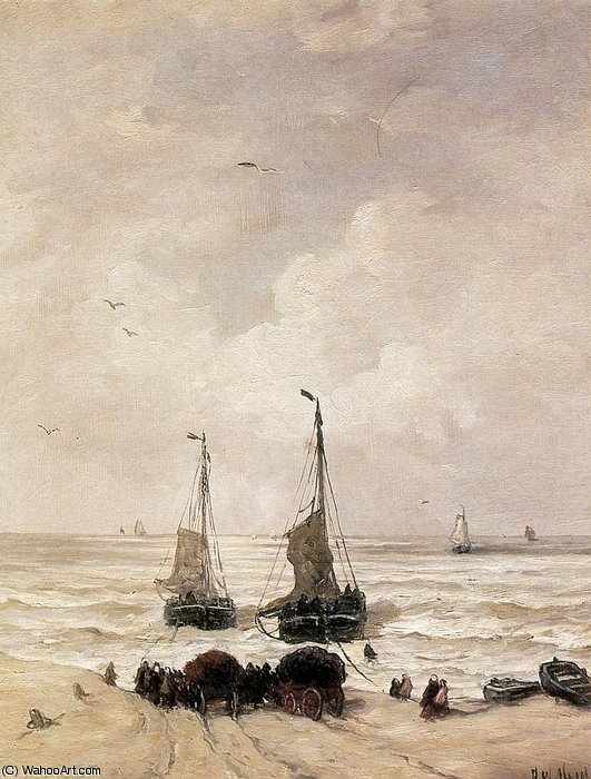 Wikioo.org - Bách khoa toàn thư về mỹ thuật - Vẽ tranh, Tác phẩm nghệ thuật Hendrik Willem Mesdag - loading of the nets sun