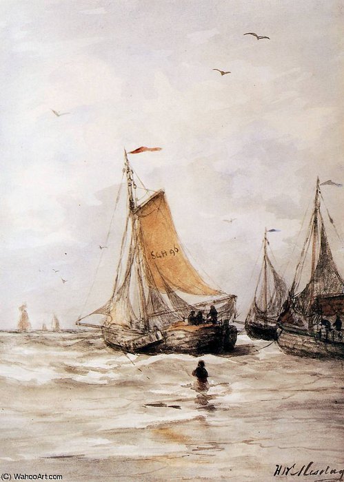 Wikioo.org - The Encyclopedia of Fine Arts - Painting, Artwork by Hendrik Willem Mesdag - pinks for anchor sun