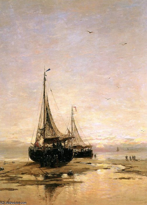 Wikioo.org - The Encyclopedia of Fine Arts - Painting, Artwork by Hendrik Willem Mesdag - pinks on the beach sun