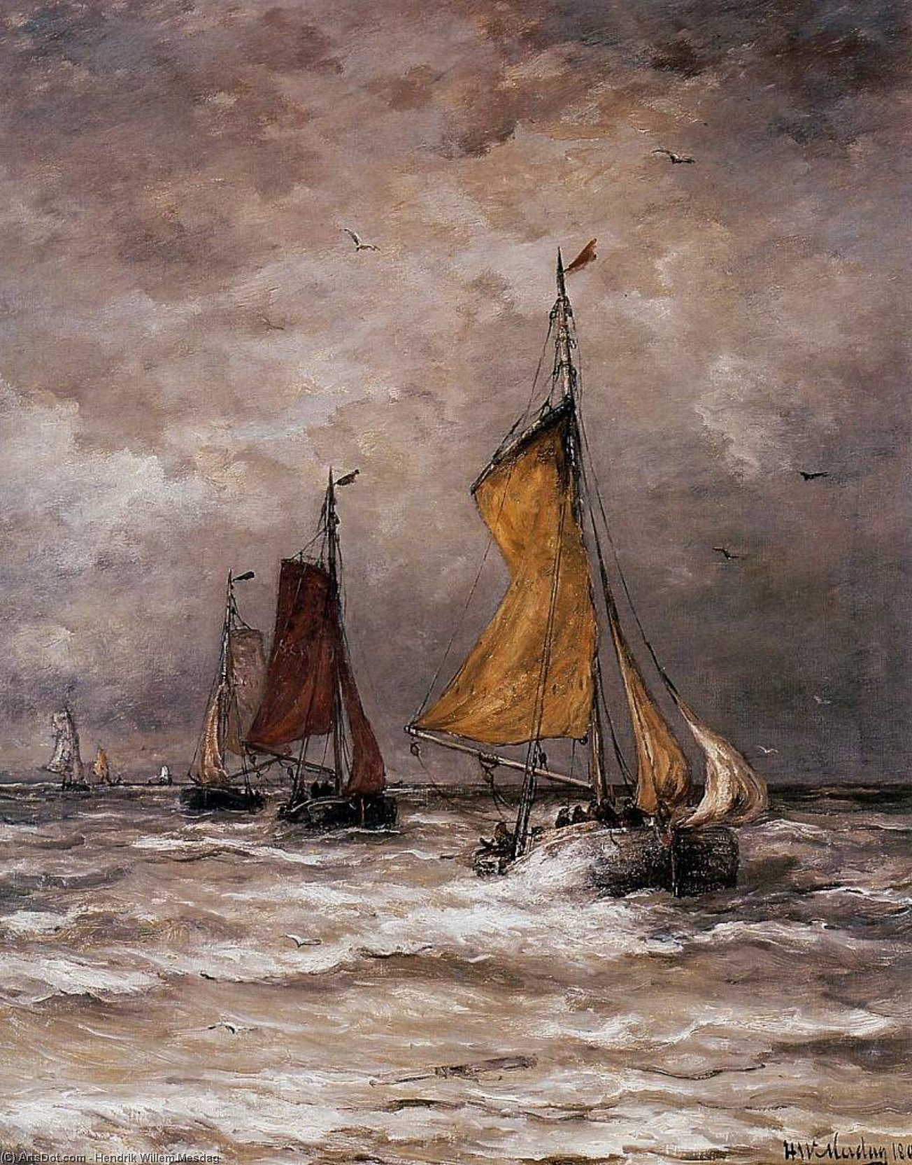 WikiOO.org - Εγκυκλοπαίδεια Καλών Τεχνών - Ζωγραφική, έργα τέχνης Hendrik Willem Mesdag - Return fishing ships Sun