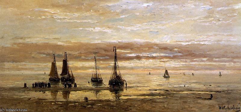 Wikioo.org - The Encyclopedia of Fine Arts - Painting, Artwork by Hendrik Willem Mesdag - ships on the beach sun