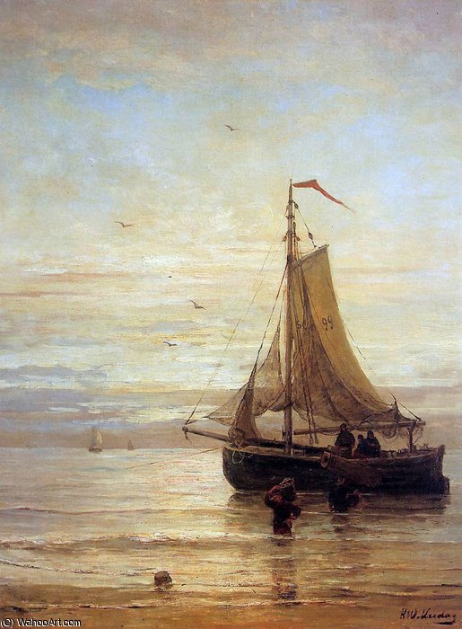Wikioo.org - The Encyclopedia of Fine Arts - Painting, Artwork by Hendrik Willem Mesdag - unloading the fish sun