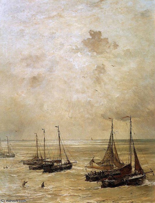 Wikioo.org - The Encyclopedia of Fine Arts - Painting, Artwork by Hendrik Willem Mesdag - winding the anchor sun
