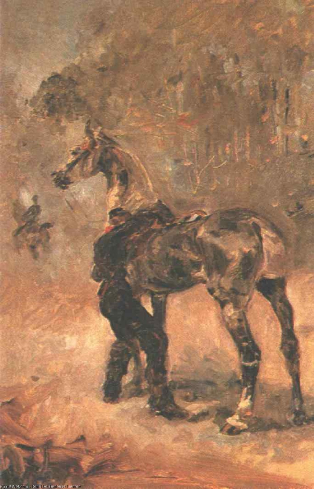 Wikioo.org - The Encyclopedia of Fine Arts - Painting, Artwork by Henri De Toulouse Lautrec - Artilleryman Saddling a Horse