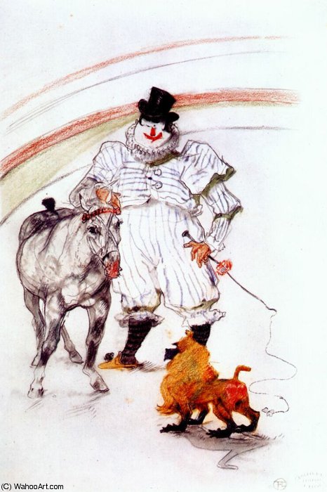 Wikioo.org - The Encyclopedia of Fine Arts - Painting, Artwork by Henri De Toulouse Lautrec - at the circus, horse and monkey dressage