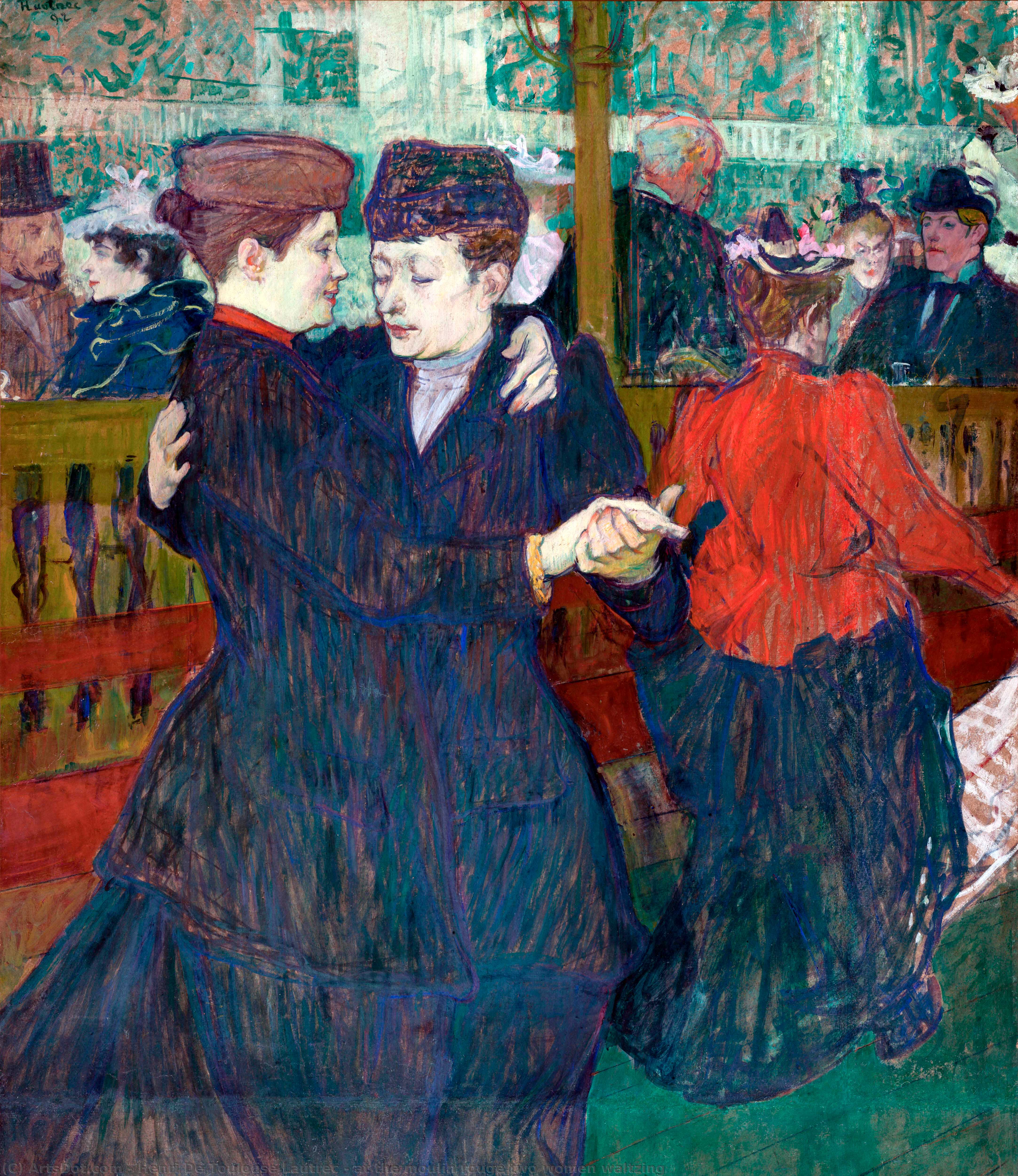 Wikioo.org - Encyklopedia Sztuk Pięknych - Malarstwo, Grafika Henri De Toulouse Lautrec - at the moulin rouge two women waltzing