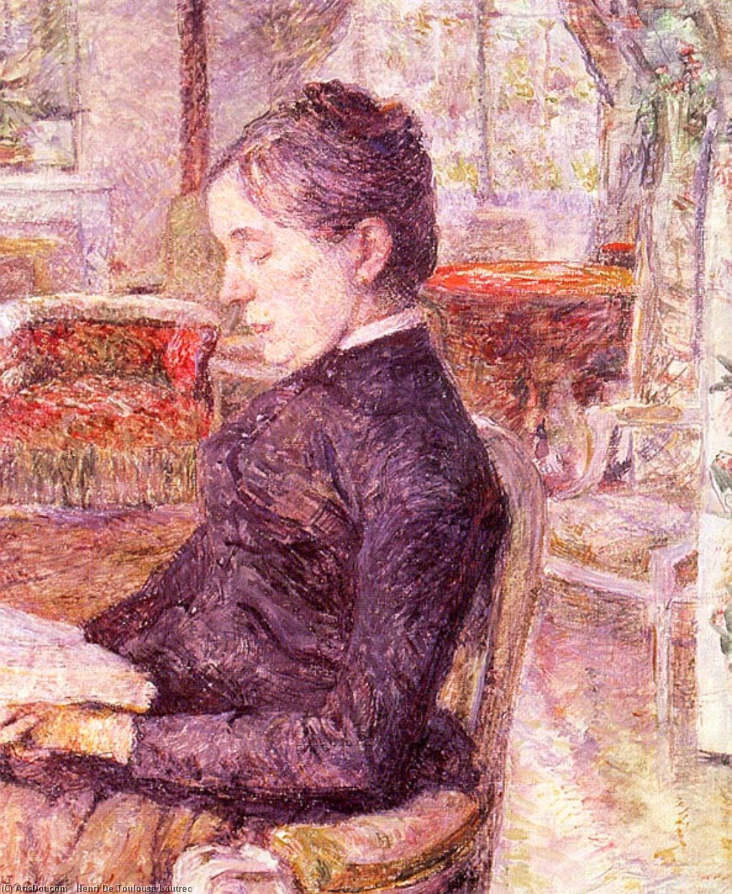 Wikioo.org - The Encyclopedia of Fine Arts - Painting, Artwork by Henri De Toulouse Lautrec - The Reading Room at the Chateau de Malrome,