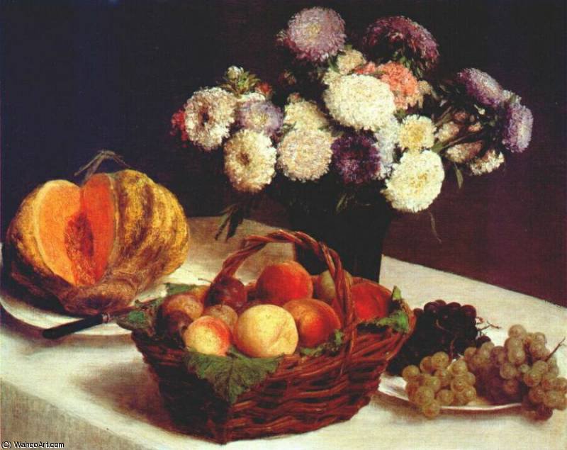 Wikioo.org - The Encyclopedia of Fine Arts - Painting, Artwork by Henri Fantin Latour - china asters and fruit