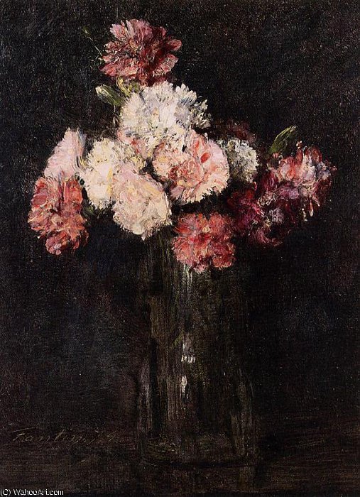 WikiOO.org - Encyclopedia of Fine Arts - Malba, Artwork Henri Fantin Latour - Carnations in a Champagne Glass