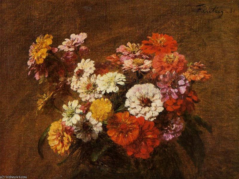 Wikioo.org – La Enciclopedia de las Bellas Artes - Pintura, Obras de arte de Henri Fantin Latour - Zinnias en un florero
