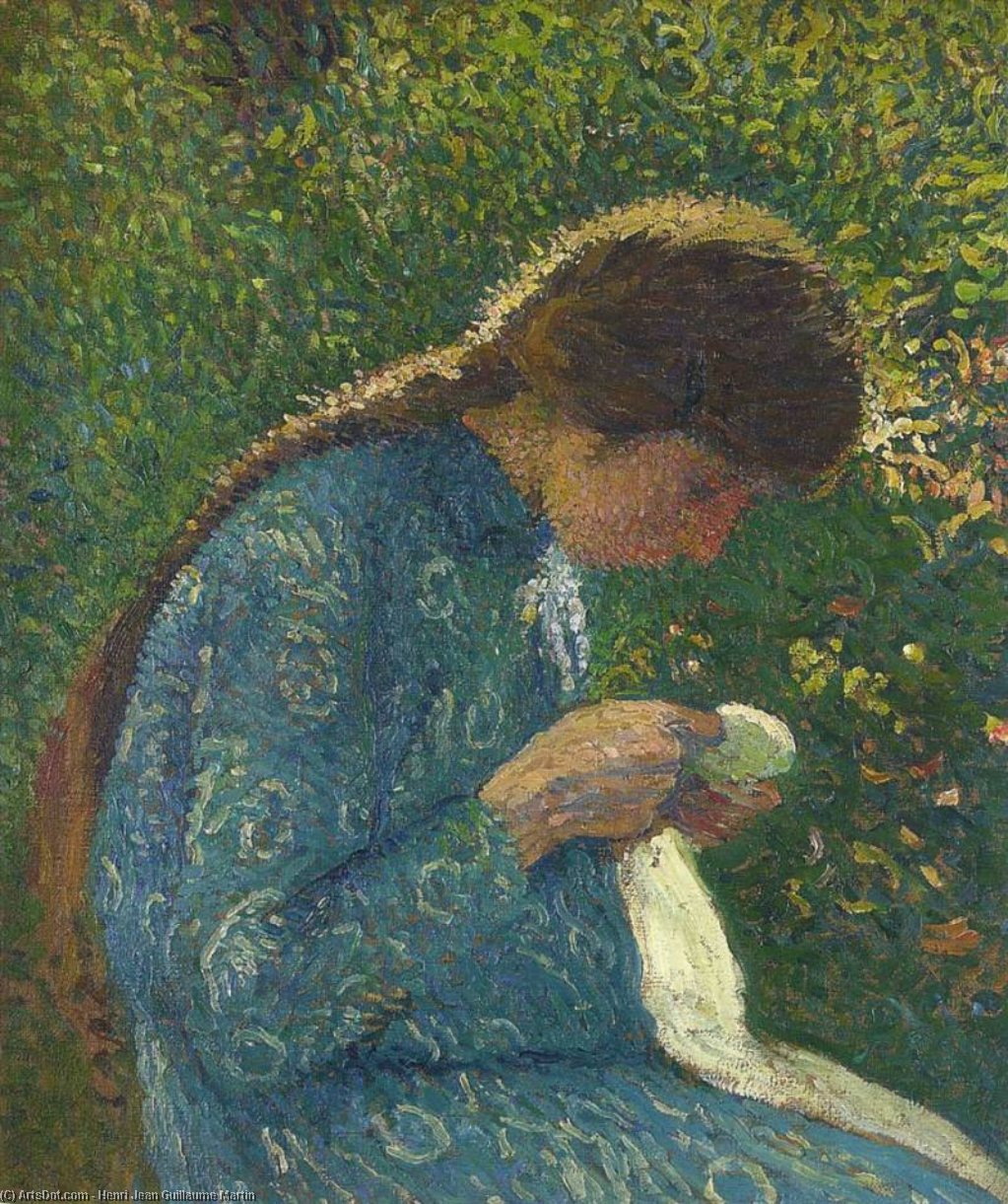 WikiOO.org - Encyclopedia of Fine Arts - Maľba, Artwork Henri Jean Guillaume Martin - a young woman sewing