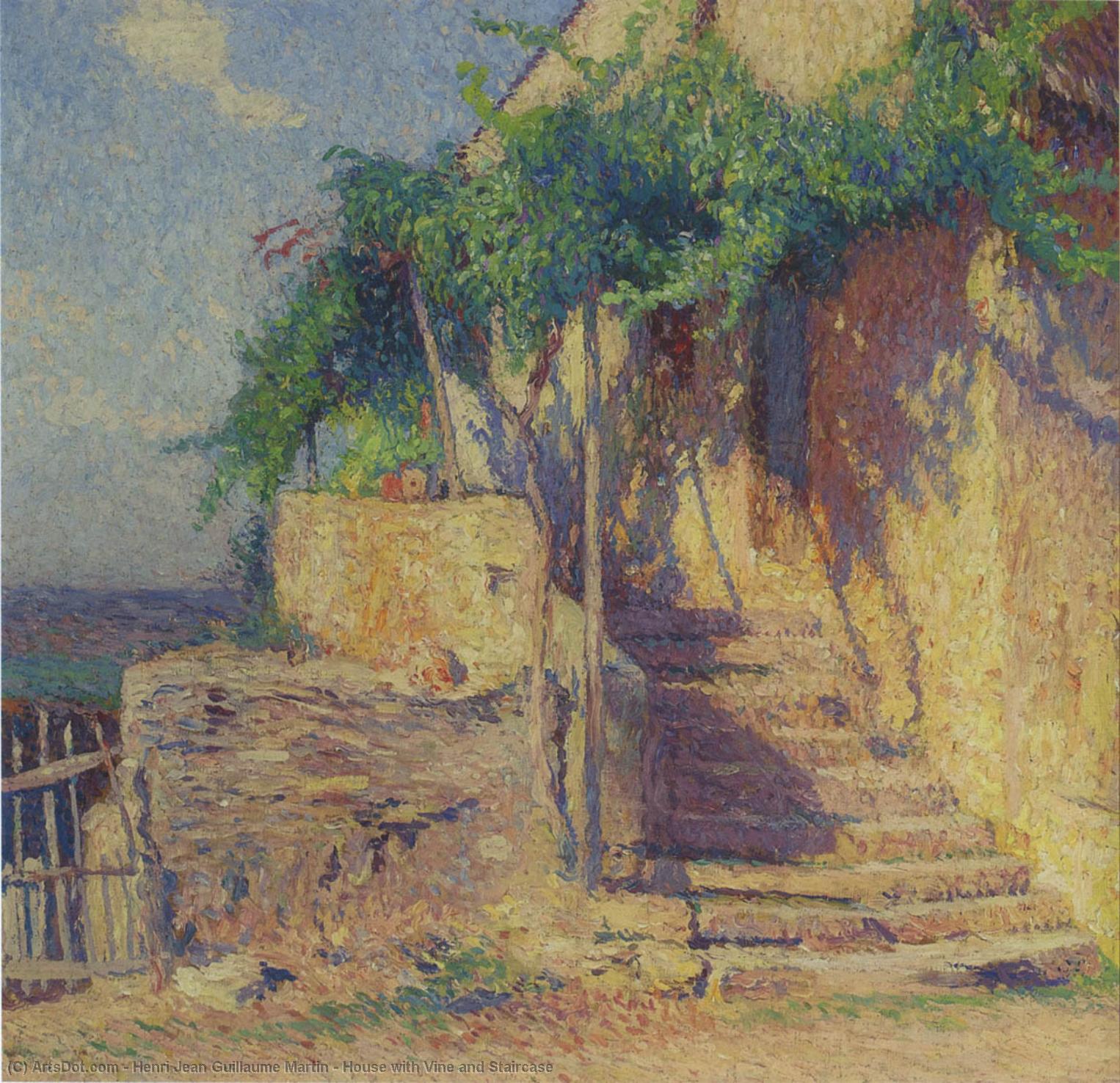 WikiOO.org - Encyclopedia of Fine Arts - Maľba, Artwork Henri Jean Guillaume Martin - House with Vine and Staircase