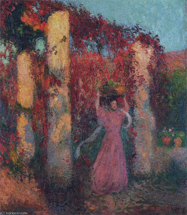 Wikioo.org - The Encyclopedia of Fine Arts - Painting, Artwork by Henri Jean Guillaume Martin - Jeune Femme de Pergola de Vigne Vierge Rouge
