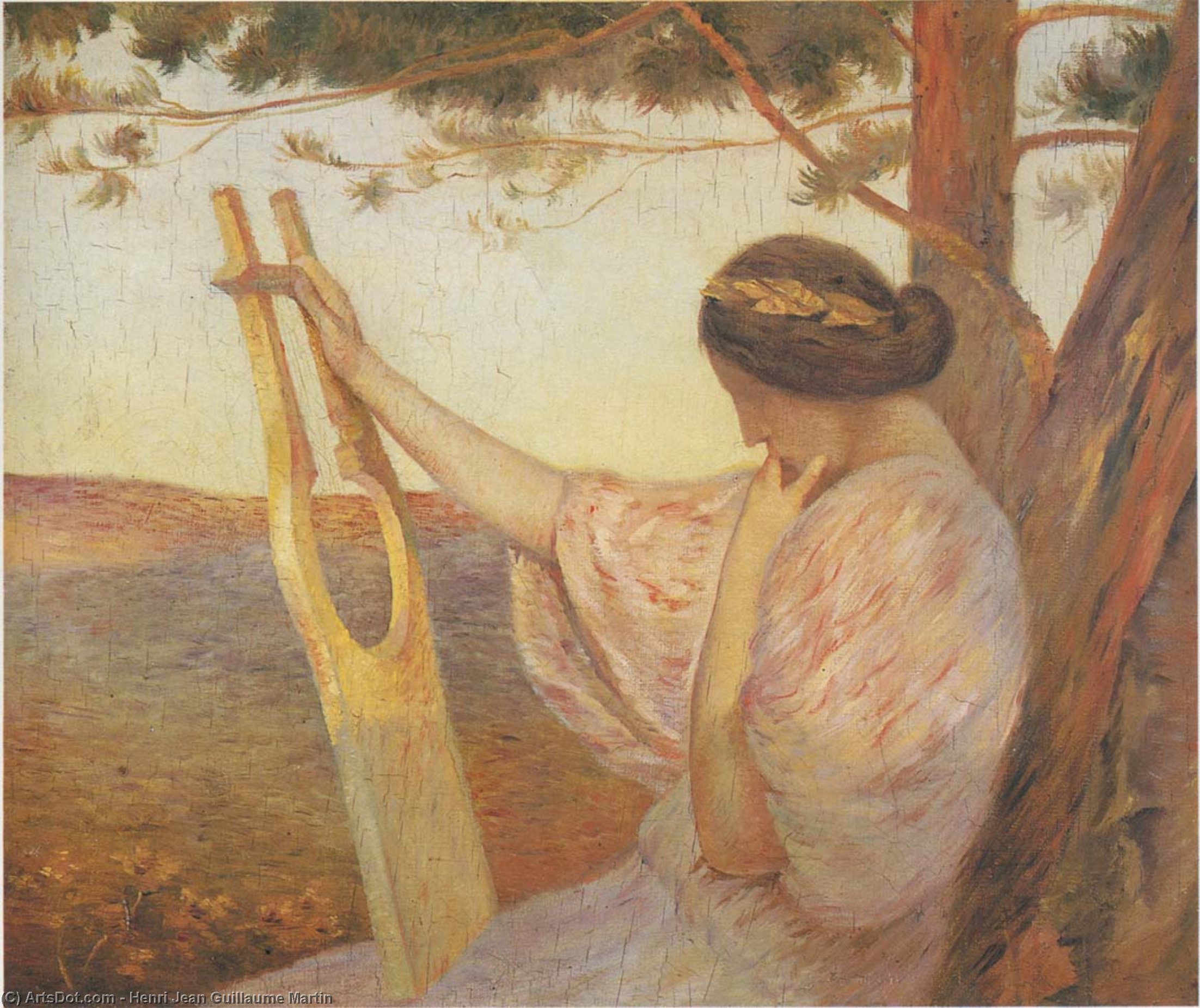 Wikioo.org - The Encyclopedia of Fine Arts - Painting, Artwork by Henri Jean Guillaume Martin - Lady with Lyre by Pine Trees