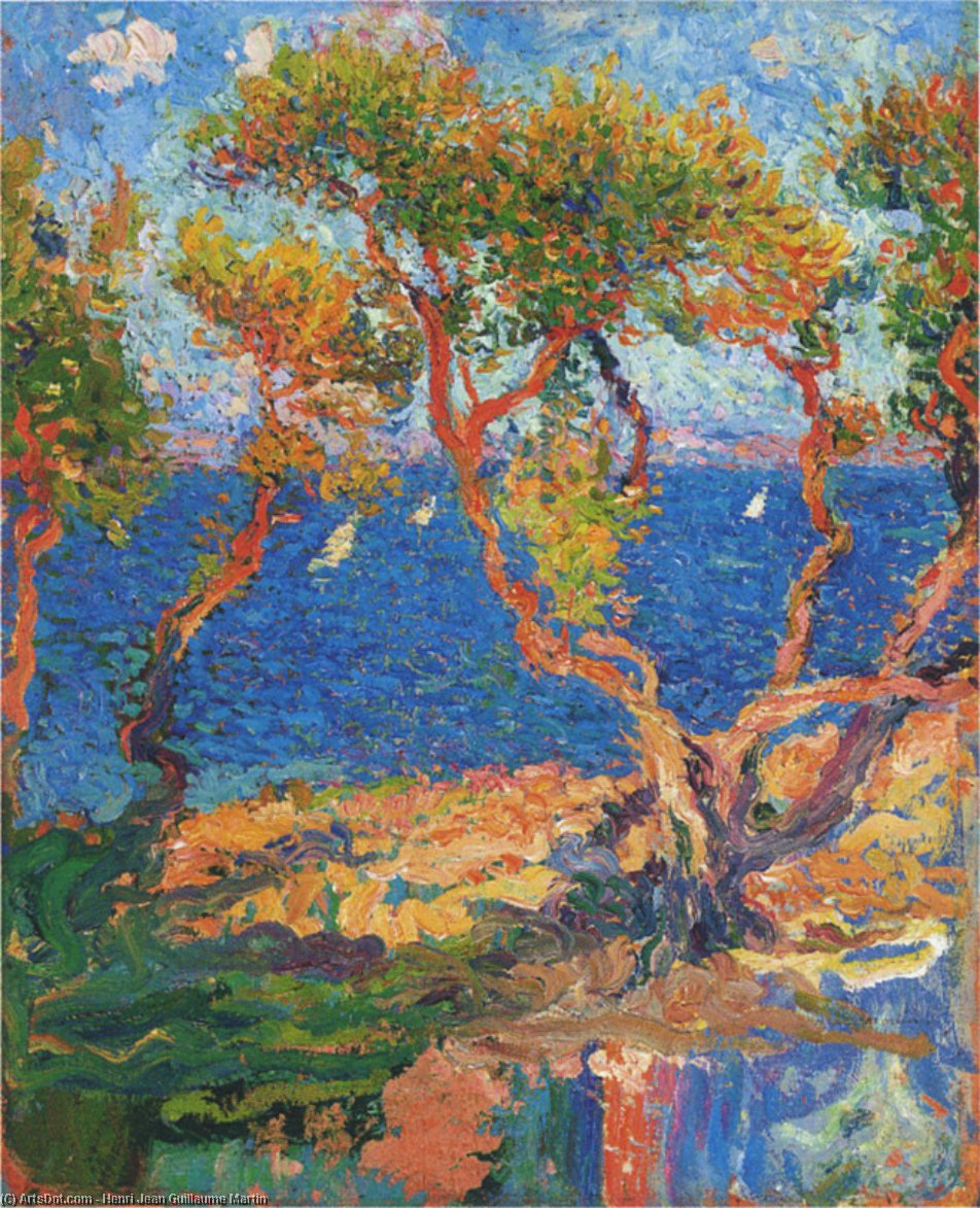 Wikioo.org - The Encyclopedia of Fine Arts - Painting, Artwork by Henri Jean Guillaume Martin - Olive Trees by the Sea