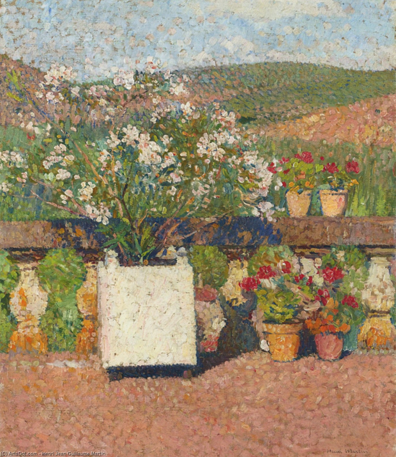 Wikioo.org - The Encyclopedia of Fine Arts - Painting, Artwork by Henri Jean Guillaume Martin - Roses and Geraniums on the Terrace at Marquayrol