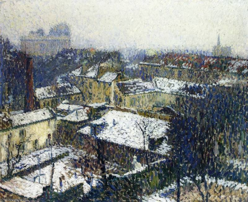 Wikioo.org – L'Encyclopédie des Beaux Arts - Peinture, Oeuvre de Henri Jean Guillaume Martin - les toits de paris dans la neige le vue de l artistes studio