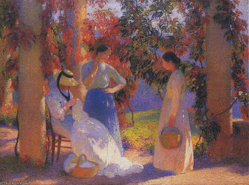 Wikioo.org - The Encyclopedia of Fine Arts - Painting, Artwork by Henri Jean Guillaume Martin - Women sewing at the Pergoal in Marquayrol