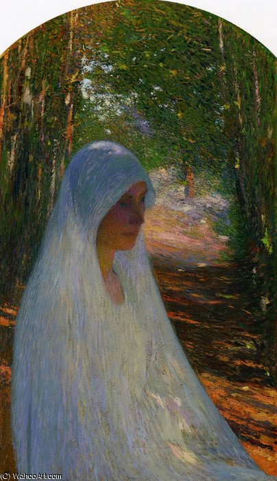 Wikioo.org - The Encyclopedia of Fine Arts - Painting, Artwork by Henri Jean Guillaume Martin - Young Woman Veiled in White in a Forest