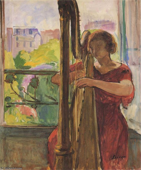 Wikioo.org - The Encyclopedia of Fine Arts - Painting, Artwork by Henri Lebasque - A Girl Playing a Harp