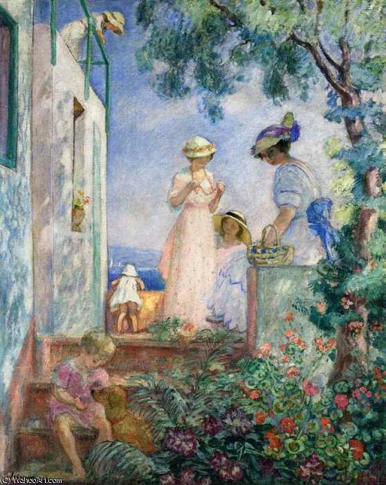 WikiOO.org – 美術百科全書 - 繪畫，作品 Henri Lebasque - 女孩 对  的  露台  圣  马克西姆
