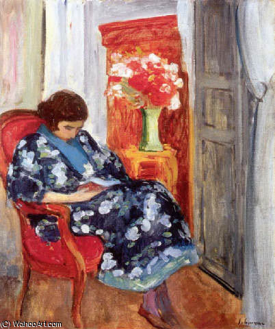 Wikioo.org - สารานุกรมวิจิตรศิลป์ - จิตรกรรม Henri Lebasque - Jeune Femme Lisant dans un Interieur