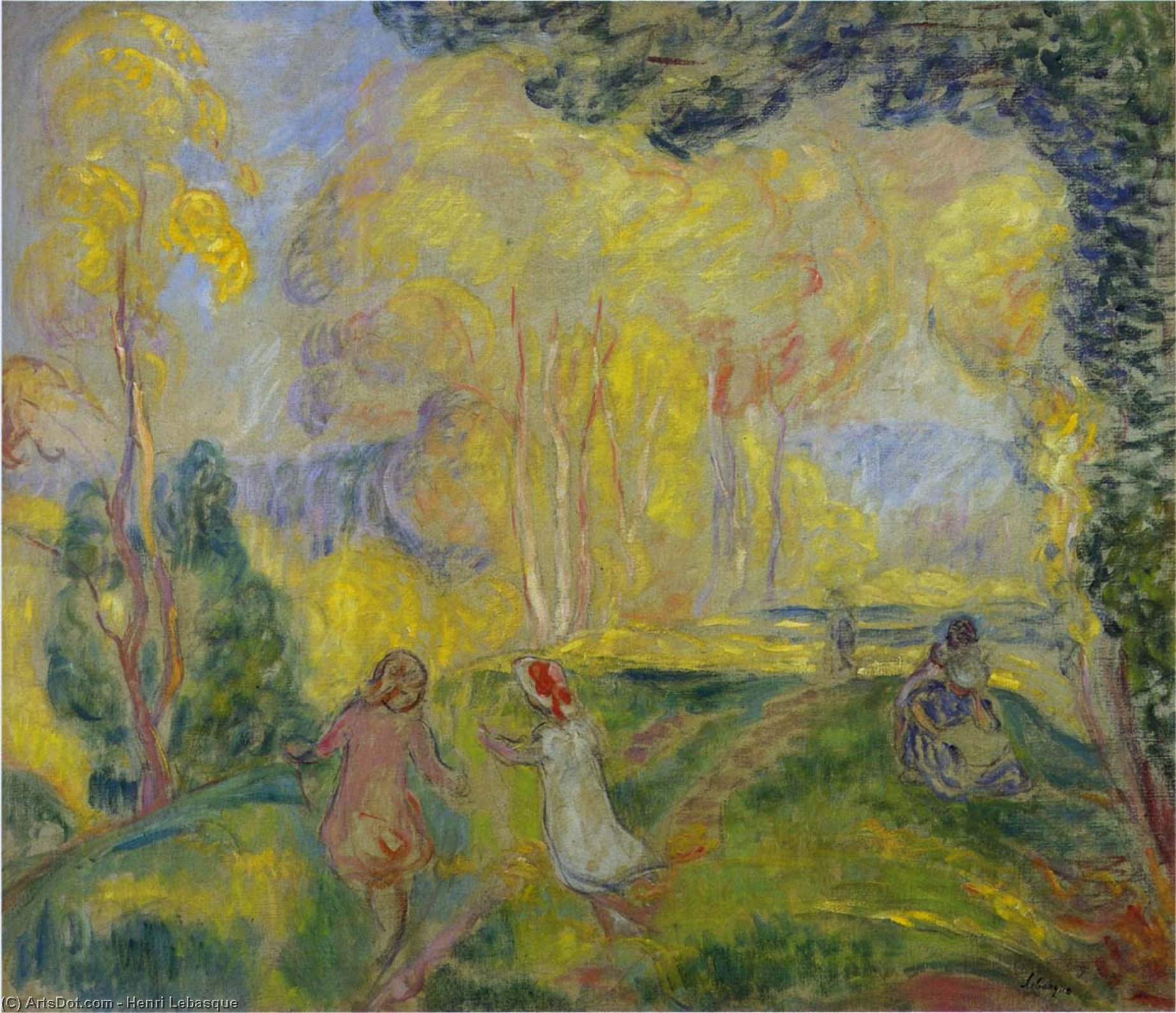 Wikioo.org - The Encyclopedia of Fine Arts - Painting, Artwork by Henri Lebasque - Marthe and Infant in Pierrefond Forest
