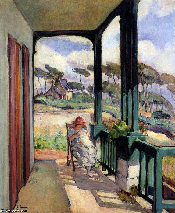 Wikioo.org - The Encyclopedia of Fine Arts - Painting, Artwork by Henri Lebasque - Sewing on the Terrace at Morgat