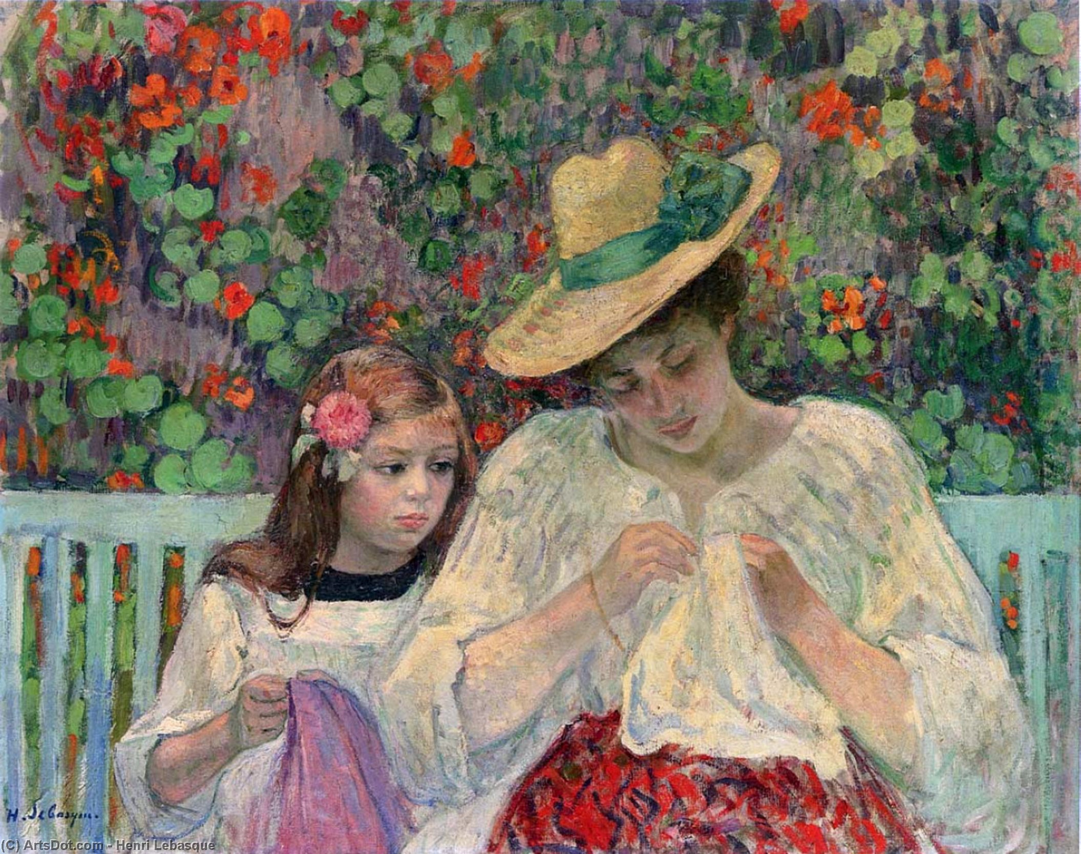 Wikioo.org - The Encyclopedia of Fine Arts - Painting, Artwork by Henri Lebasque - the sewing lesson