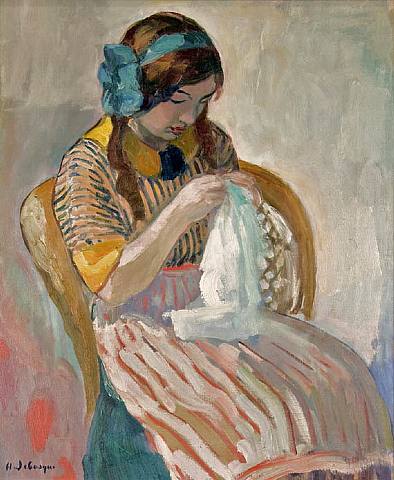 WikiOO.org - Encyclopedia of Fine Arts - Maalaus, taideteos Henri Lebasque - young girl sewing