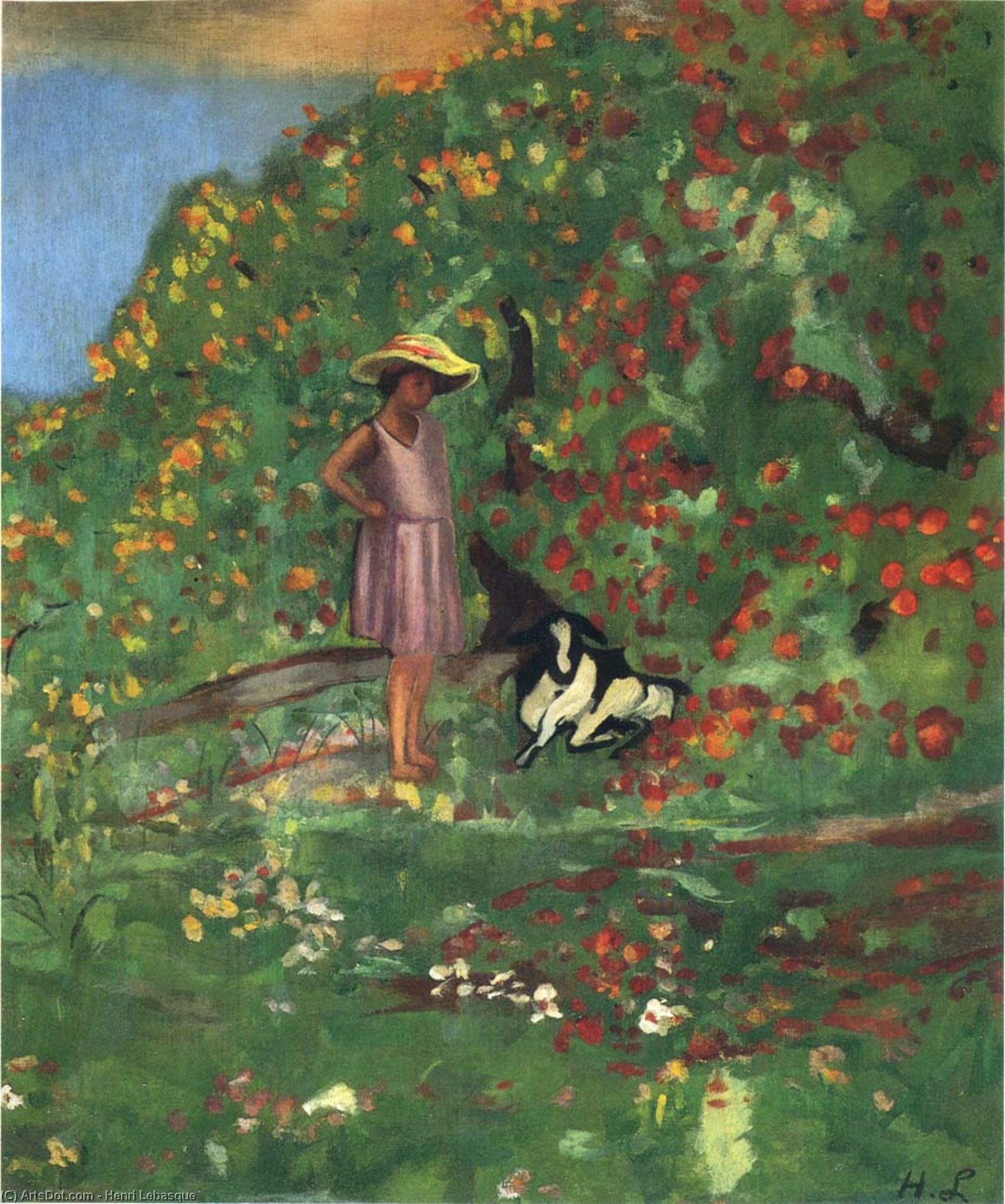 WikiOO.org - Encyclopedia of Fine Arts - Målning, konstverk Henri Lebasque - Young Girl with Goat