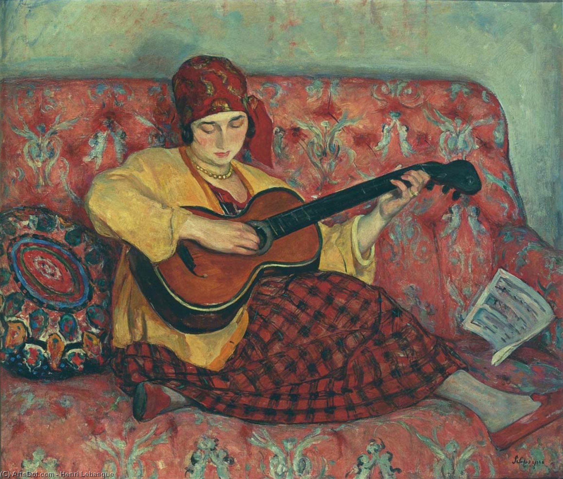 Wikioo.org – L'Enciclopedia delle Belle Arti - Pittura, Opere di Henri Lebasque - giovane ragazza con  chitarra