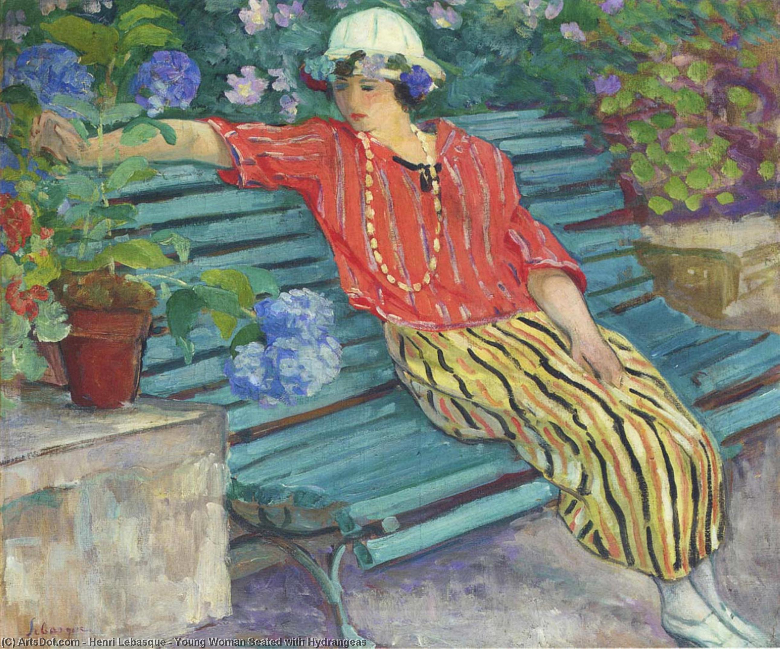 Wikoo.org - موسوعة الفنون الجميلة - اللوحة، العمل الفني Henri Lebasque - Young Woman Seated with Hydrangeas
