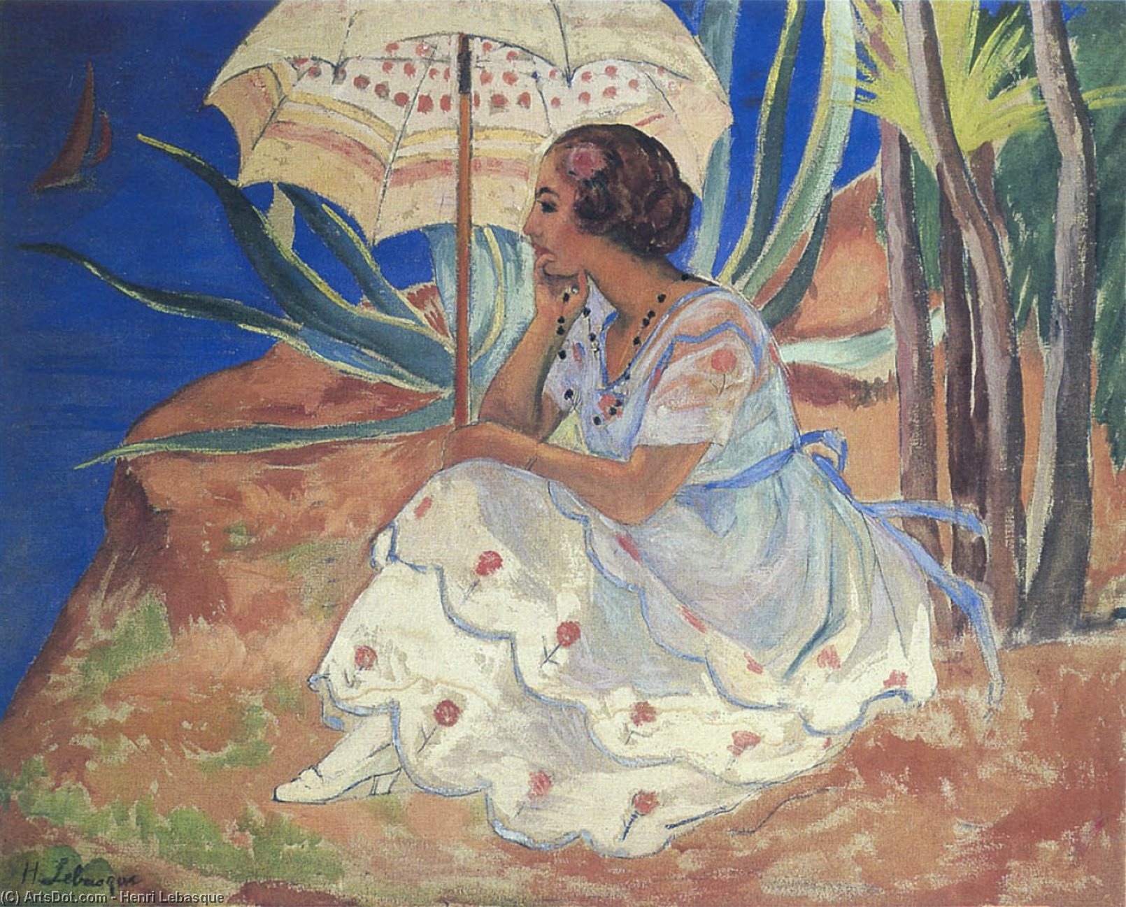Wikioo.org - The Encyclopedia of Fine Arts - Painting, Artwork by Henri Lebasque - Young woman with Umbrella at St Maxime