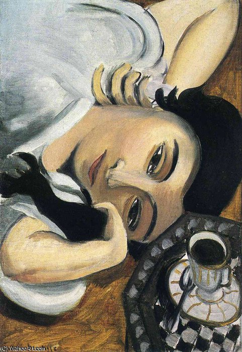 Wikioo.org - Die Enzyklopädie bildender Kunst - Malerei, Kunstwerk von Henri Matisse - lorette mit cup kaffee ,