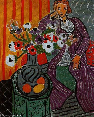 Wikoo.org - موسوعة الفنون الجميلة - اللوحة، العمل الفني Henri Matisse - robe violette anemones