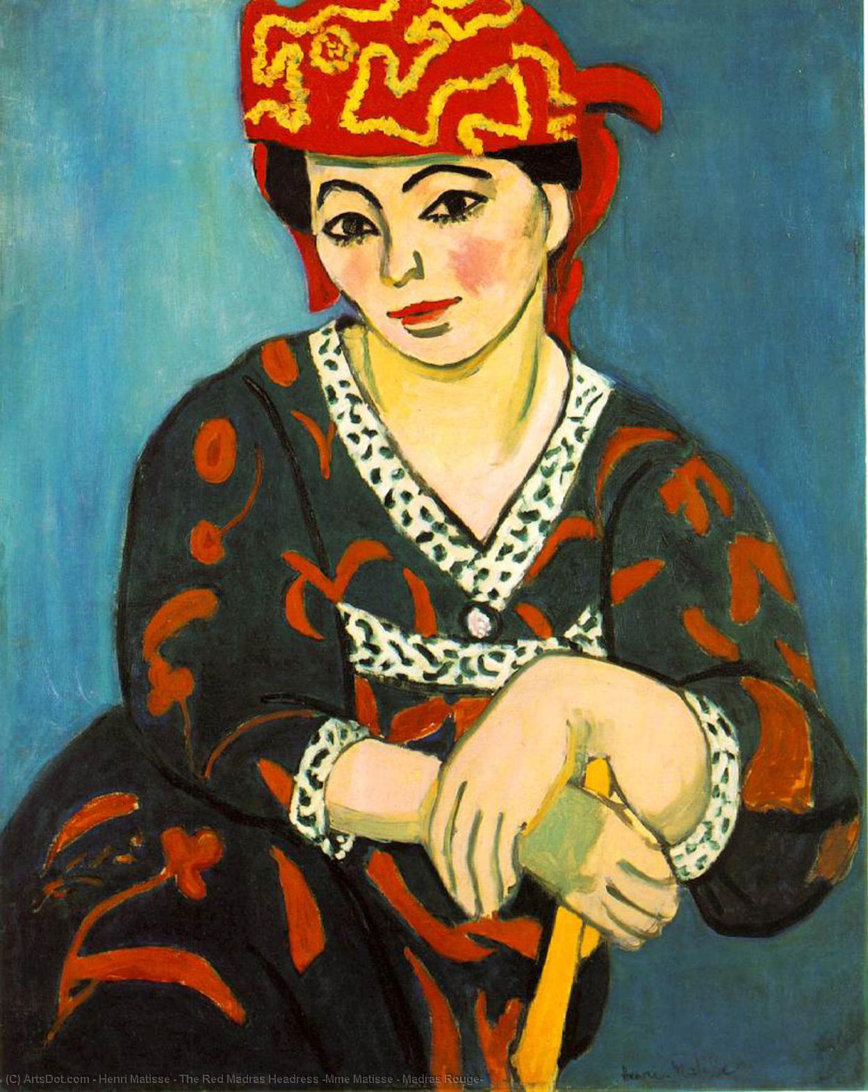 Wikioo.org - The Encyclopedia of Fine Arts - Painting, Artwork by Henri Matisse - The Red Madras Headress (Mme Matisse - Madras Rouge)