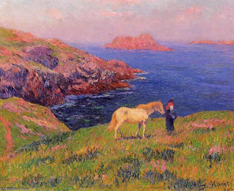 Wikioo.org - The Encyclopedia of Fine Arts - Painting, Artwork by Henri Moret - Cliff at Quesant with Horse