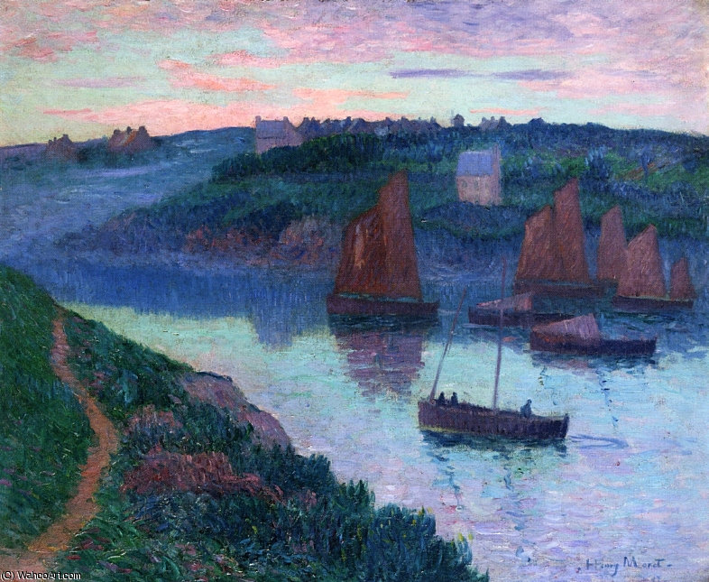 Wikioo.org - The Encyclopedia of Fine Arts - Painting, Artwork by Henri Moret - Fishing Boats in Brittany