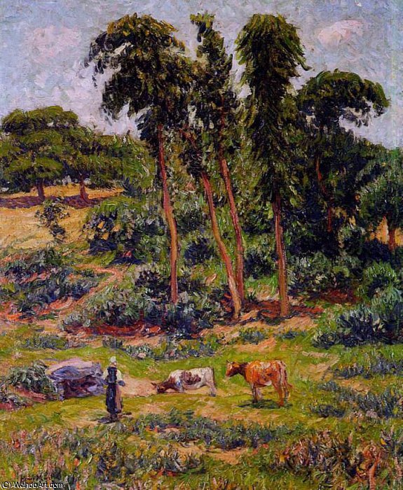 Wikoo.org - موسوعة الفنون الجميلة - اللوحة، العمل الفني Henri Moret - Peasant and Her Herd