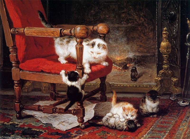 Wikioo.org - The Encyclopedia of Fine Arts - Painting, Artwork by Henriette Ronner Knip - In Front of the chimney Sun