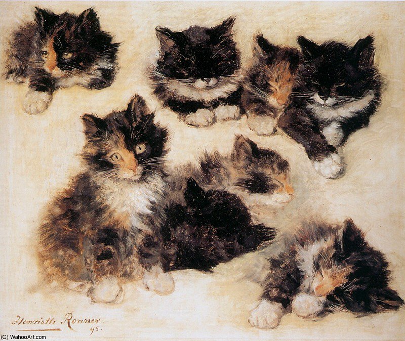 WikiOO.org - دایره المعارف هنرهای زیبا - نقاشی، آثار هنری Henriette Ronner Knip - kittens sun