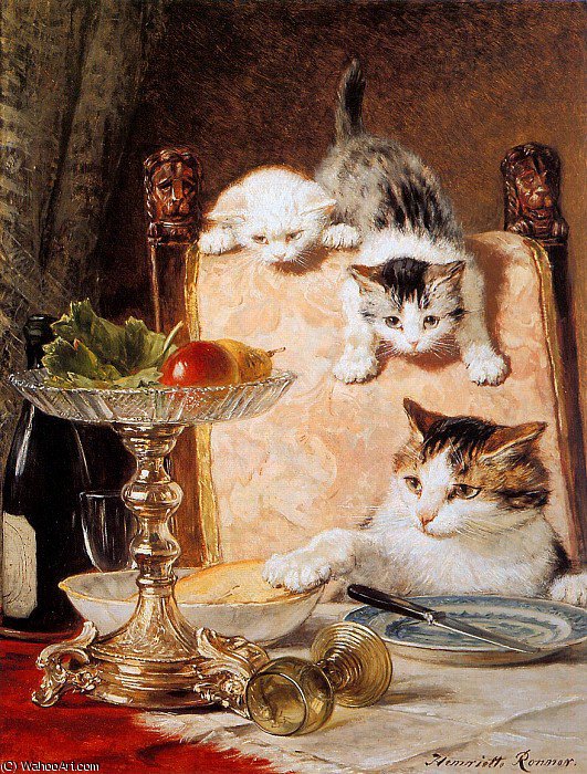 Wikioo.org - The Encyclopedia of Fine Arts - Painting, Artwork by Henriette Ronner Knip - les ameurs de fromage sun