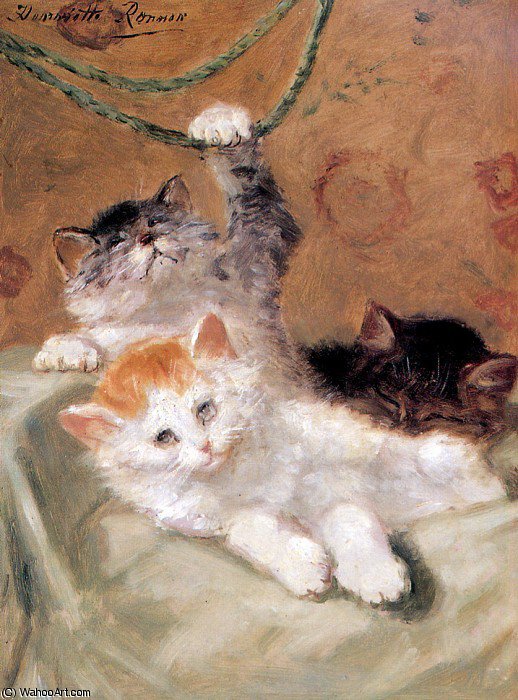 Wikioo.org - The Encyclopedia of Fine Arts - Painting, Artwork by Henriette Ronner Knip - three kittens playing sun