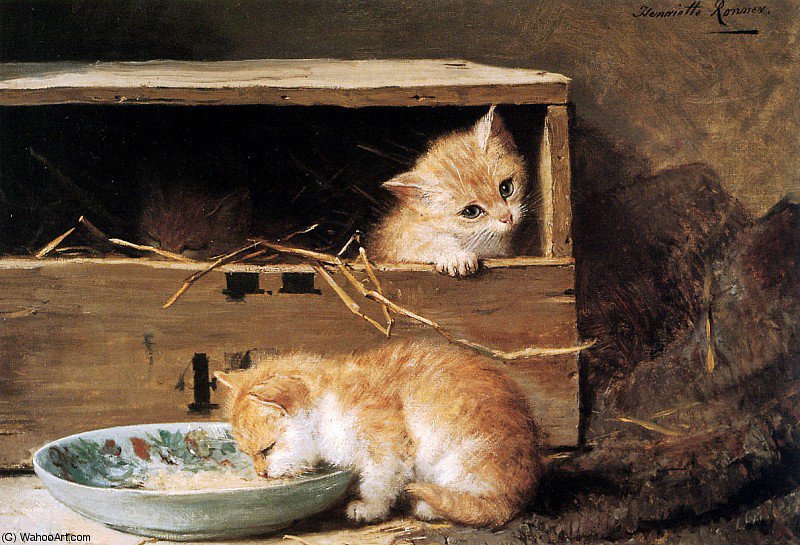 WikiOO.org - Εγκυκλοπαίδεια Καλών Τεχνών - Ζωγραφική, έργα τέχνης Henriette Ronner Knip - Two kittens in a shed Sun