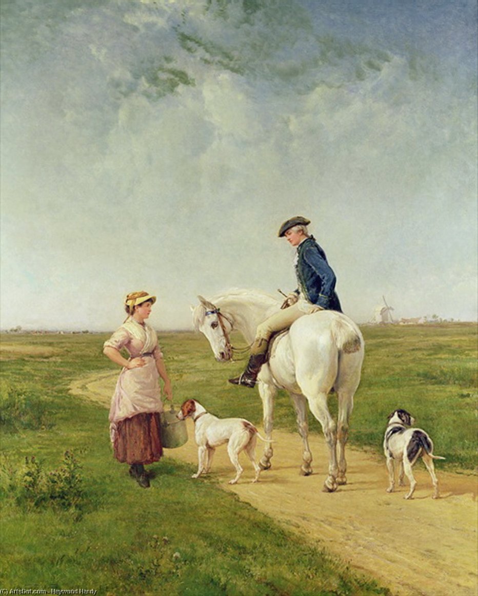 WikiOO.org - Εγκυκλοπαίδεια Καλών Τεχνών - Ζωγραφική, έργα τέχνης Heywood Hardy - Milkmaid talking to a Cavalier