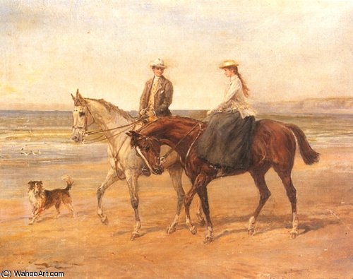 Wikioo.org - The Encyclopedia of Fine Arts - Painting, Artwork by Heywood Hardy - Riders on the Shore with Collie