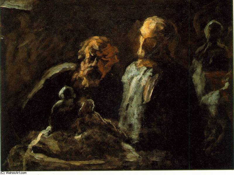 Wikioo.org - The Encyclopedia of Fine Arts - Painting, Artwork by Honoré Daumier - Two sculptors - oil on wood