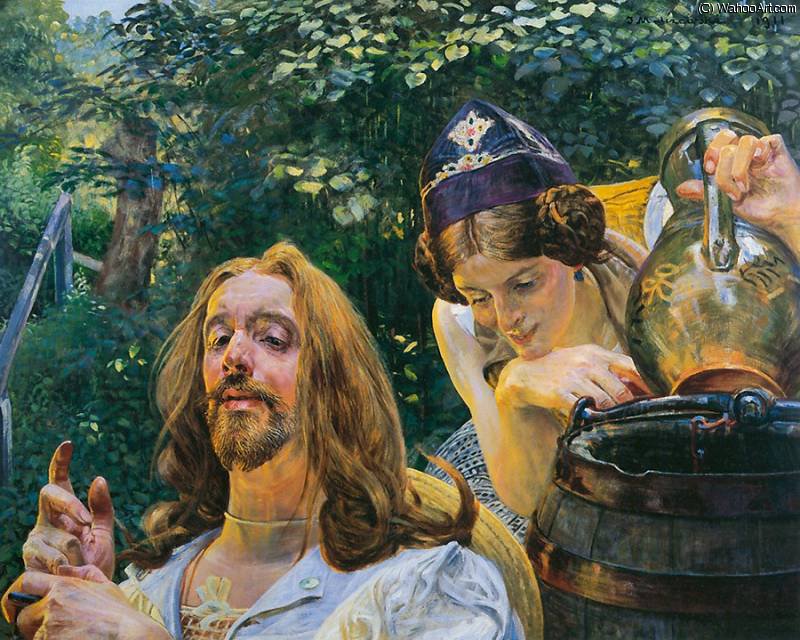 Wikioo.org - สารานุกรมวิจิตรศิลป์ - จิตรกรรม Jacek Malczewski - Christ and Samaritan Woman